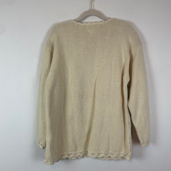 Vintage Casual Corner Floral Knit Sweater XL Cream Pearl Embellished Grandma - Picture 6 of 8